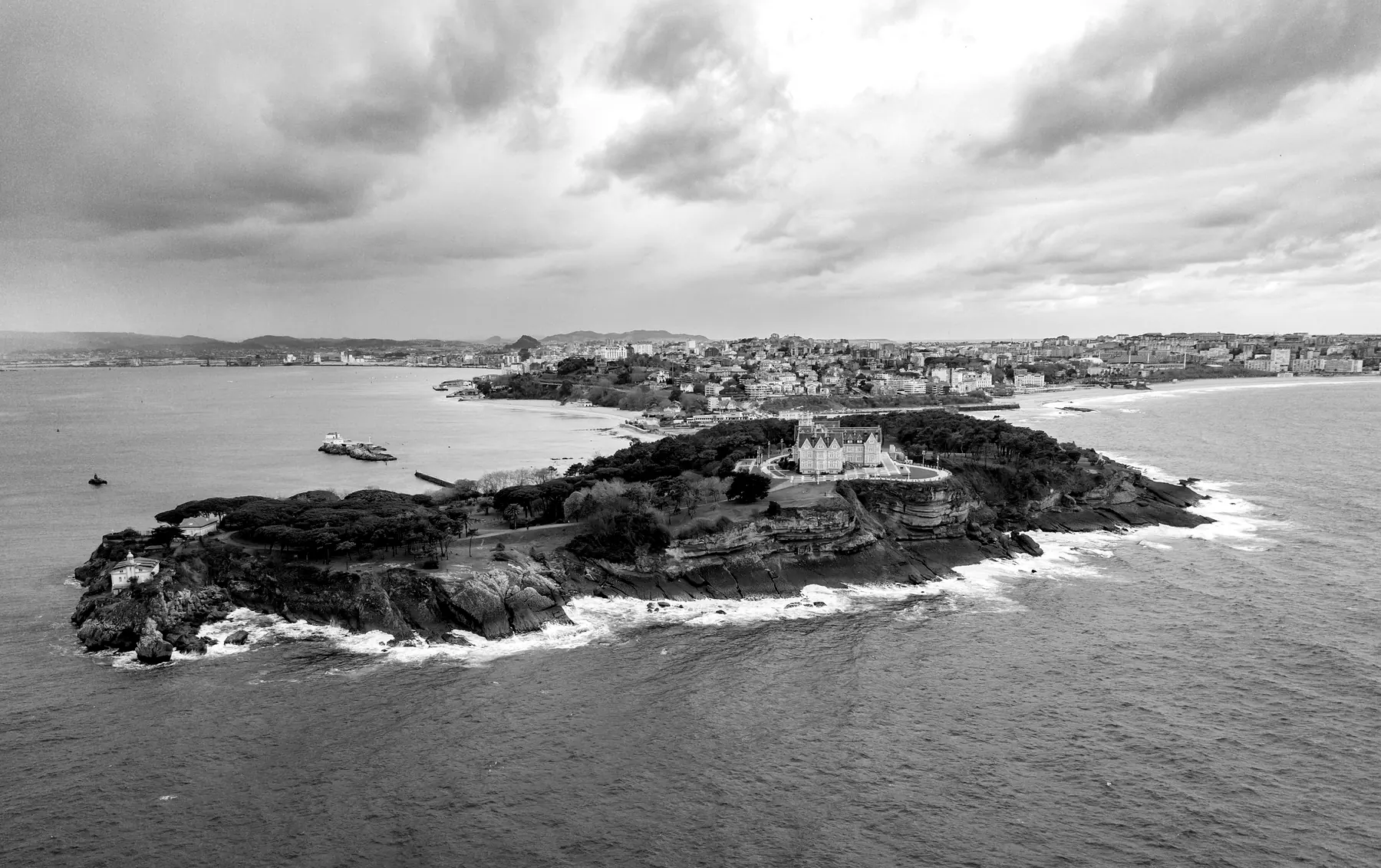 Aerial view of the Magdalena peninsula and the coast of Santander