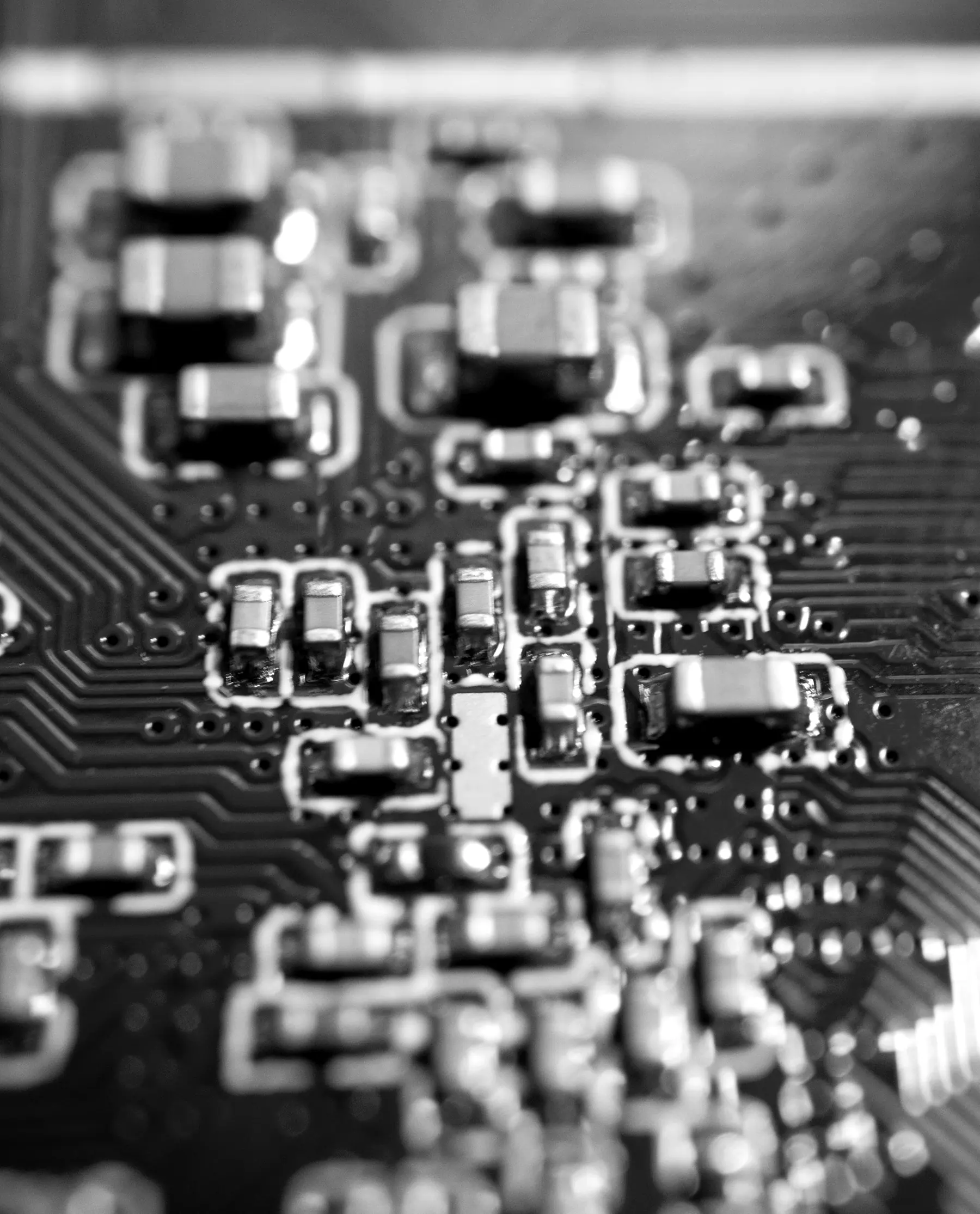 Close-up of surface-mount components on a circuit board